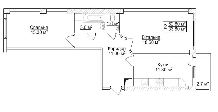 2-комнатная 62.8 м² в ЖК на ул. Героев УПА, 29 от 19 730 грн/м², Львов