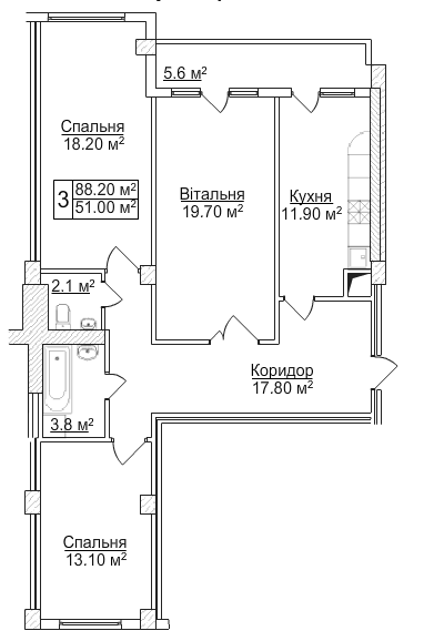 3-комнатная 88.2 м² в ЖК на ул. Героев УПА, 29 от 19 730 грн/м², Львов