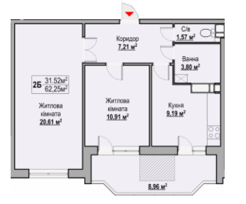 2-комнатная 62.25 м² в ЖК на вул. Гоголя, 251 от 14 600 грн/м², Черкассы