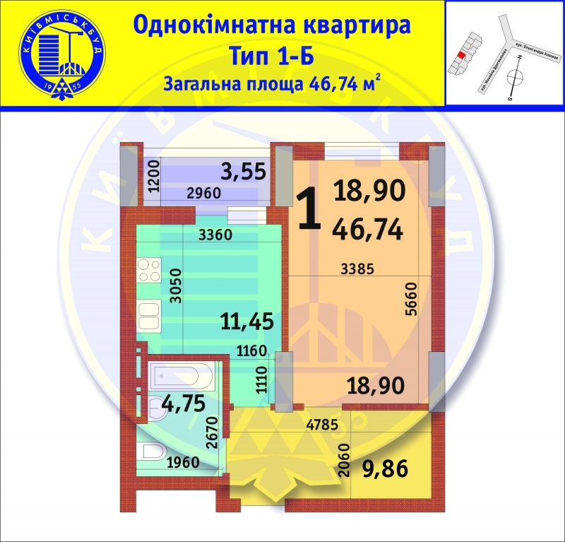 1-комнатная 46.76 м² в ЖК Драгоманова от застройщика, Киев