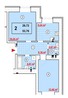 2-комнатная 53.76 м² в ЖК Дом на Еськова от застройщика, Чернигов