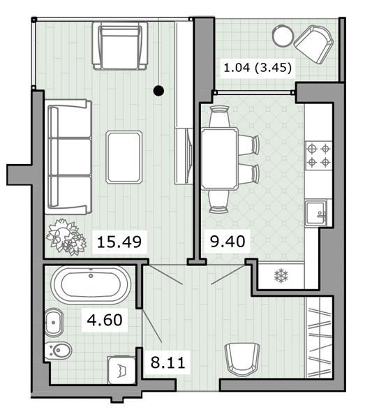 1-кімнатна 38.63 м² в ЖК на вул. Єфремова, 26 від 32 390 грн/м², Львів