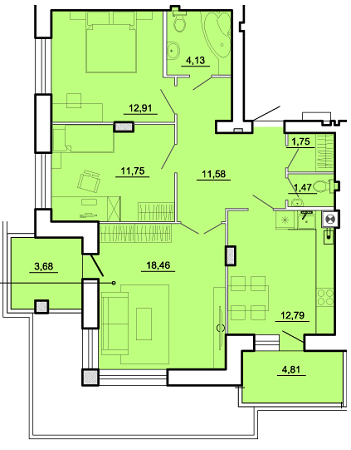 3-комнатная 83.33 м² в ЖК на вул. Залізнична, 40 от застройщика, г. Броды