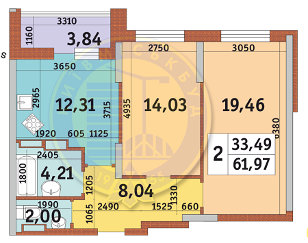 2-комнатная 61.97 м² в ЖК Каховская от 27 086 грн/м², Киев