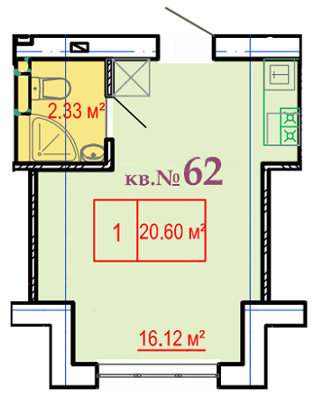 1-кімнатна 20.6 м² в ЖК на вул. Косарєва (Соколова), 25 від 12 900 грн/м², Харків
