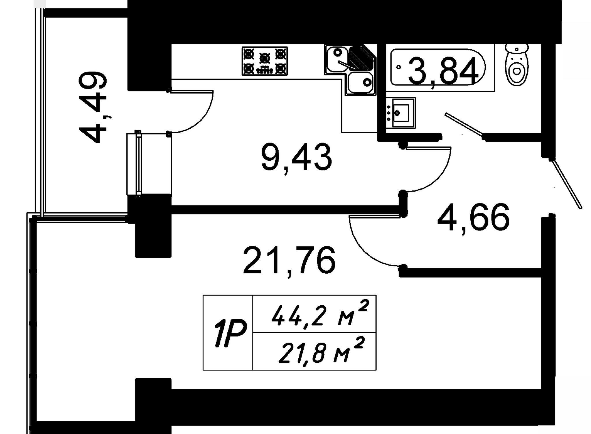 1-комнатная 44.2 м² в ЖК на вул. Котляревського, 67 от застройщика, Тернополь