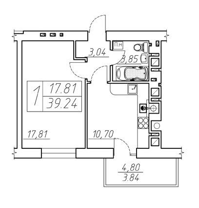 1-комнатная 39.24 м² в ЖК на ул. Курчатова, 1Б от застройщика, Ровно