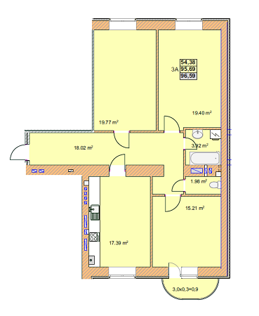 3-комнатная 96.59 м² в ЖК на ул. Любечская, 2А от застройщика, Чернигов