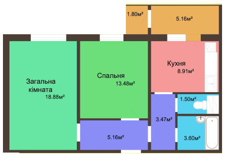 2-кімнатна 59.67 м² в ЖК на вул. Параджанова, 1 від забудовника, с. Розсошенці