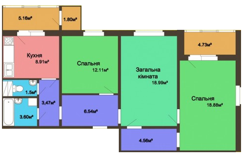 3-комнатная 87.96 м² в ЖК на ул. Параджанова, 1 от застройщика, с. Россошенцы