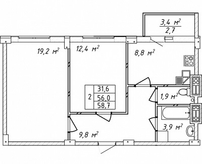 2-комнатная 58.7 м² в ЖК на ул. Святослава Рихтера (Щорса), 148/2 от 18 180 грн/м², Одесса