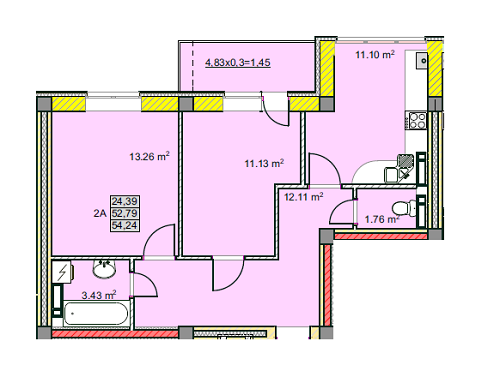 2-комнатная 54.24 м² в ЖК на ул. Текстильников, 26, 26/2 от застройщика, Чернигов