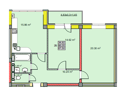 2-кімнатна 67.5 м² в ЖК на вул. Текстильників, 26, 26/2 від забудовника, Чернігів