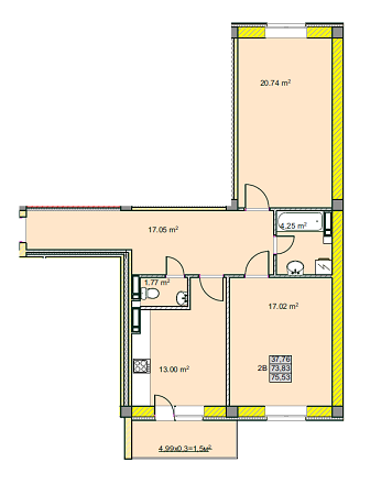 2-кімнатна 75.53 м² в ЖК на вул. Текстильників, 26, 26/2 від забудовника, Чернігів