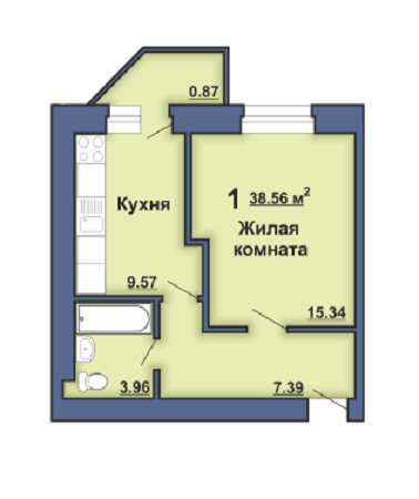 1-кімнатна 38.56 м² в ЖК на вул. Вузька, 7А від забудовника, Полтава