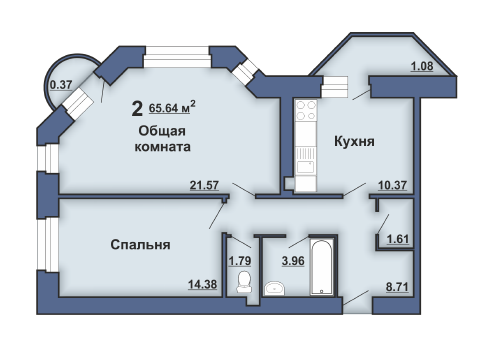 2-комнатная 65.64 м² в ЖК на ул. Узкая, 7А от застройщика, Полтава