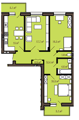 3-комнатная 88.23 м² в ЖК на ул. Черемшины, 29 от застройщика, Львов