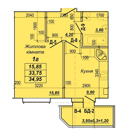 1-кімнатна 34.95 м² в ЖК на вул. Шевченка, 73А від забудовника, Полтава