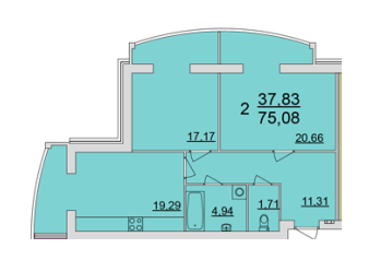 2-комнатная 75.08 м² в ЖК Набережний квартал от застройщика, Винница