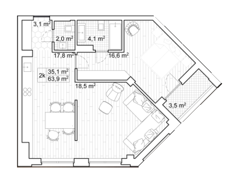 2-комнатная 63.9 м² в ЖК San Francisco Creative House от 22 400 грн/м², Киев