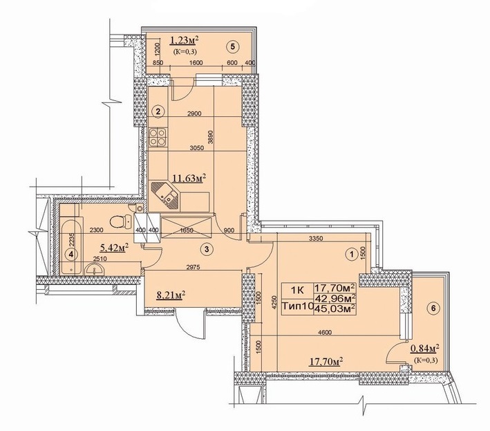 1-кімнатна 45.03 м² в ЖК Новодарницький від 22 300 грн/м², Київ