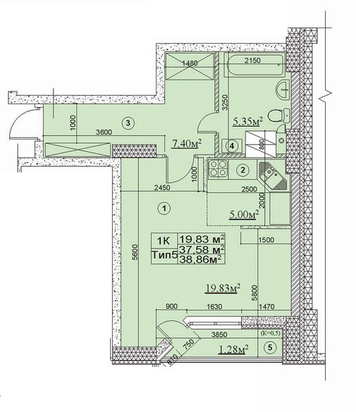 1-комнатная 38.86 м² в ЖК Новодарницкий от 17 090 грн/м², Киев