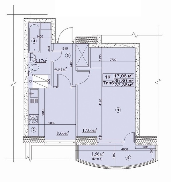 1-комнатная 37.36 м² в ЖК Новодарницкий от застройщика, Киев