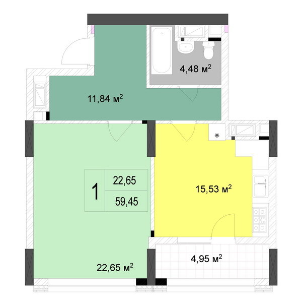 1-комнатная 59.45 м² в ЖК Новопечерские Липки от 65 090 грн/м², Киев