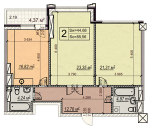 2-комнатная 85.56 м² в ЖК Новопечерские Липки от 65 090 грн/м², Киев