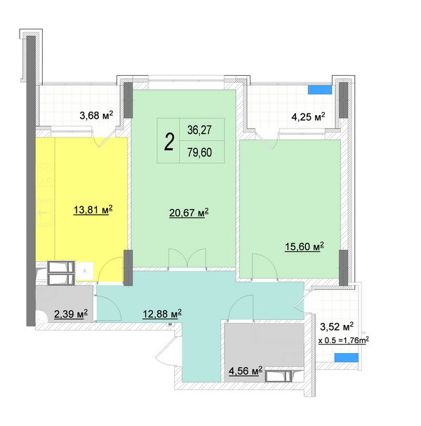 2-кімнатна 79.6 м² в ЖК Новопечерські Липки від 65 090 грн/м², Київ