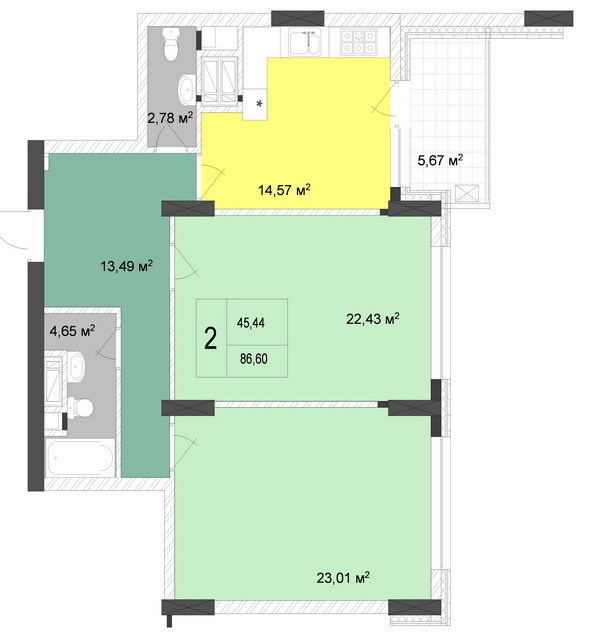 2-кімнатна 86.6 м² в ЖК Новопечерські Липки від 65 090 грн/м², Київ