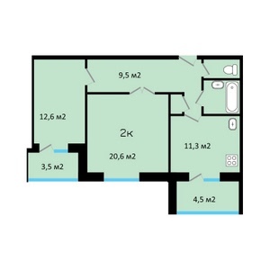 2-кімнатна 61.22 м² в ЖК Новий квартал від забудовника, м. Кременчук