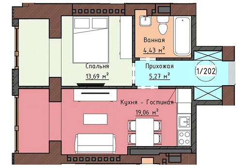 1-комнатная 42.45 м² в ЖК Одесская Чайка (Плиева) от застройщика, Одесса