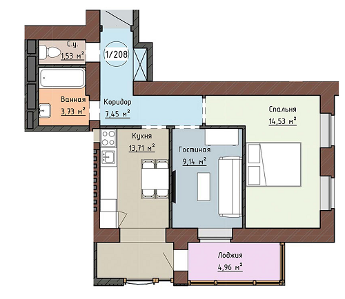 2-комнатная 55.05 м² в ЖК Одесская Чайка (Плиева) от застройщика, Одесса