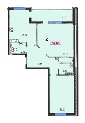 2-кімнатна 73.12 м² в ЖК Одеський від забудовника, Одеса