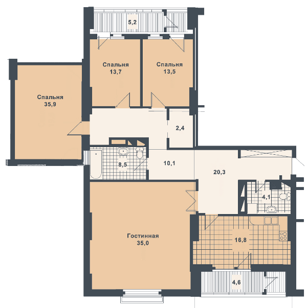 5+ комнат 173.5 м² в ЖК Панорама на Печерске от застройщика, Киев