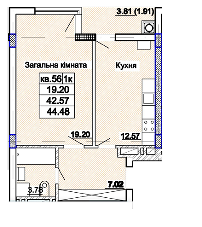 1-кімнатна 44.48 м² в ЖК Парк Авеню від 31 050 грн/м², Львів