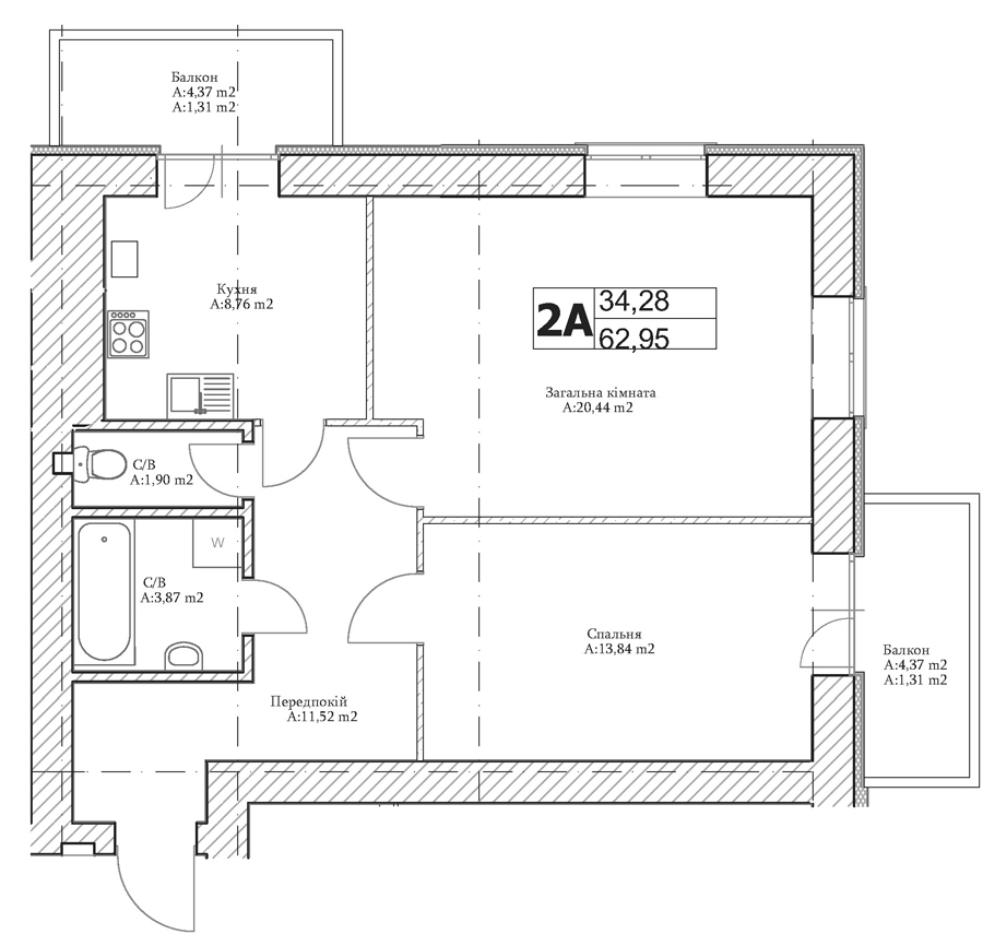 2-кімнатна 62.95 м² в ЖК Паркова Оселя від 14 500 грн/м², м. Буча