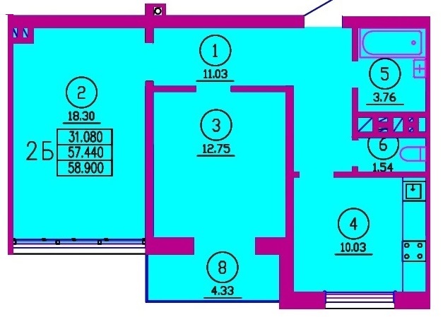 2-комнатная 58.9 м² в ЖК Паркове містечко от застройщика, г. Вараш