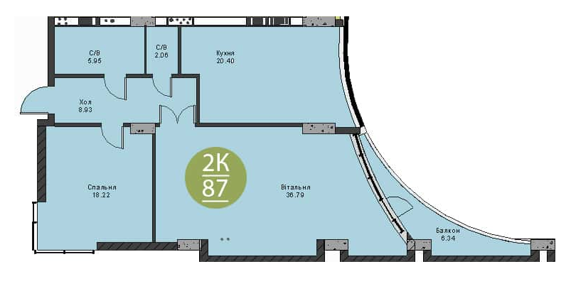 2-комнатная 87 м² в ЖК Parus от 27 700 грн/м², Ивано-Франковск