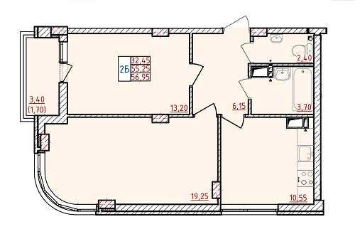 2-кімнатна 56.95 м² в ЖК Кольоровий бульвар від забудовника, м. Чорноморск