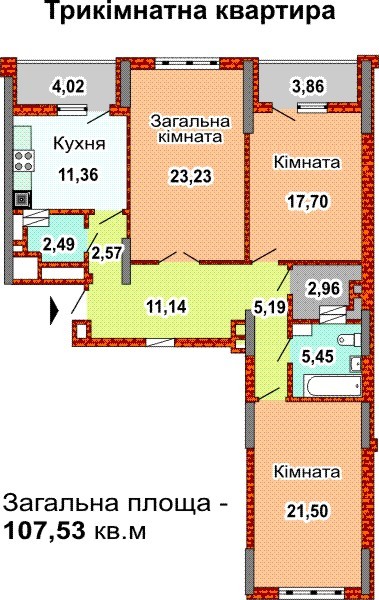3-комнатная 107.53 м² в ЖК Перовский от застройщика, Киев