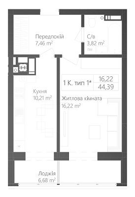 1-кімнатна 44.39 м² в ЖК Піонерський квартал від 17 600 грн/м², м. Вишневе