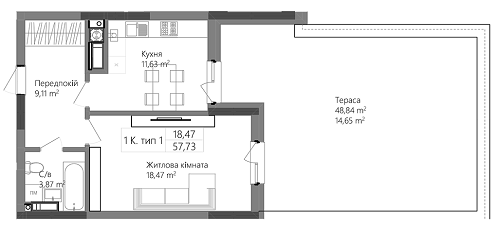 1-кімнатна 57.73 м² в ЖК Піонерський квартал від 17 600 грн/м², м. Вишневе