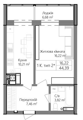 1-кімнатна 44.39 м² в ЖК Піонерський квартал від 17 600 грн/м², м. Вишневе