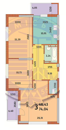 3-кімнатна 74.04 м² в ЖК по просп. Валерія Лобановського (Червонозоряний), 15/7 від забудовника, Київ