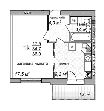 1-комнатная 36 м² в ЖК по просп. Красной Калины, 24 от застройщика, Львов