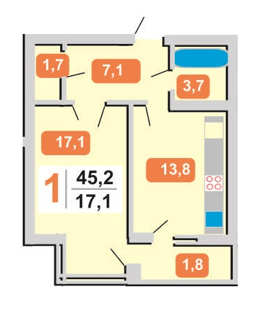 1-комнатная 45.2 м² в ЖК Под Голоском, 17В от застройщика, Львов