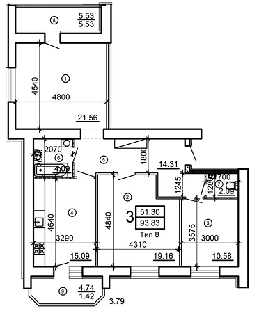 3-комнатная 93.83 м² в ЖМ Подолье от 14 840 грн/м², Винница