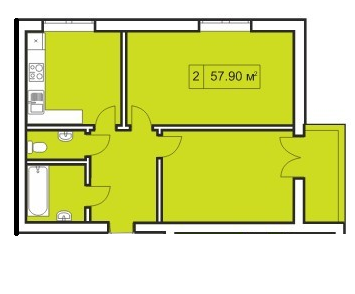 2-комнатная 57.9 м² в ЖК Покровский Двор от застройщика, пгт Чабаны